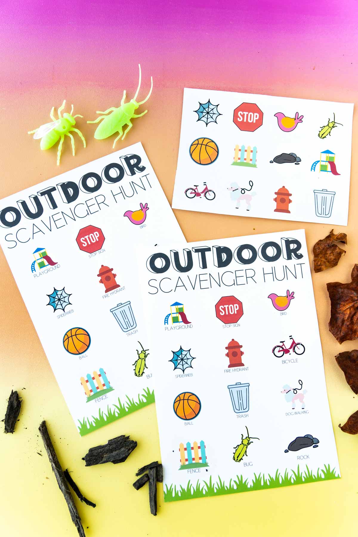 an outdoor scavenger hunt with a set of stickers