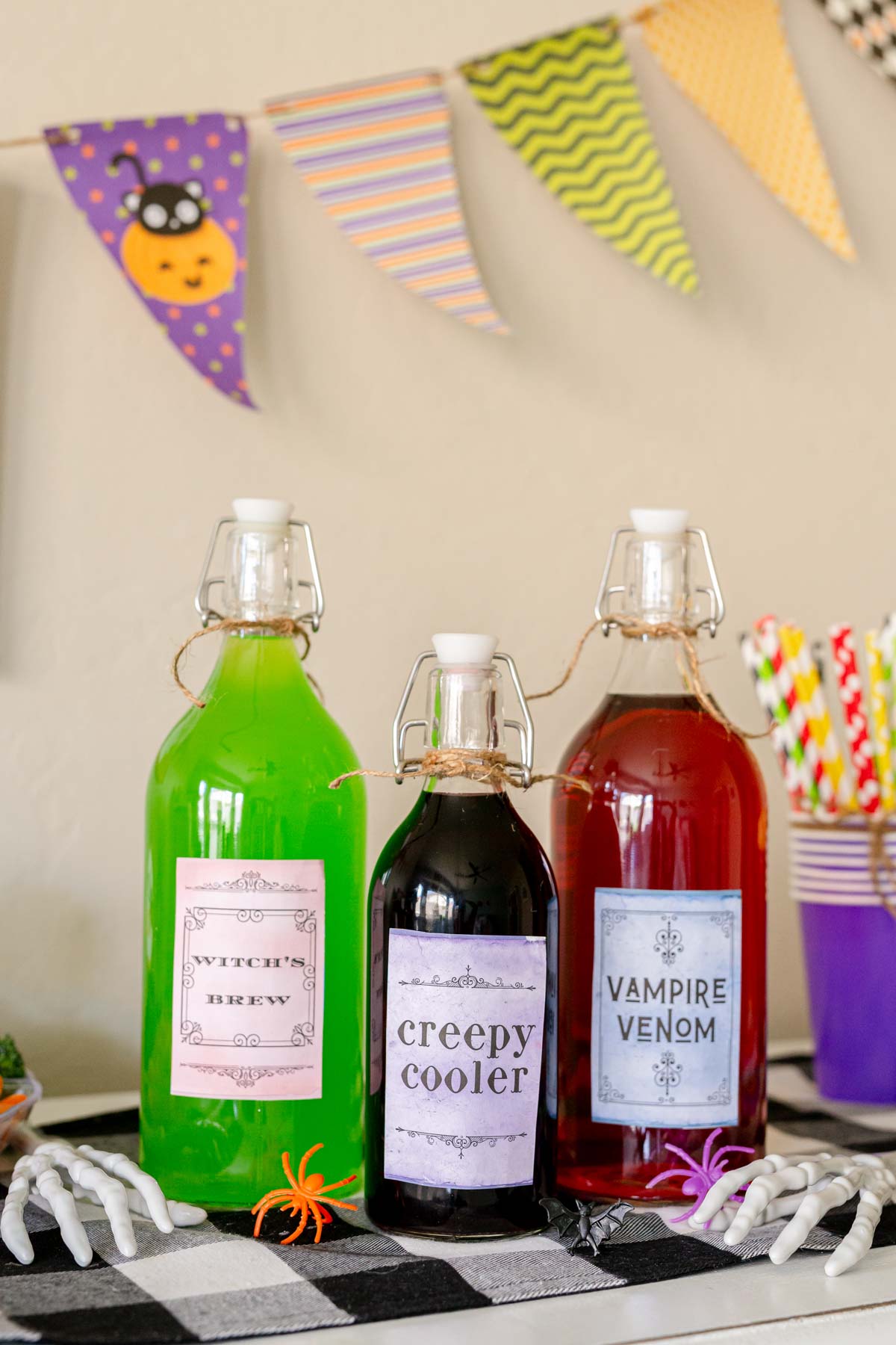 Halloween bottles with labels