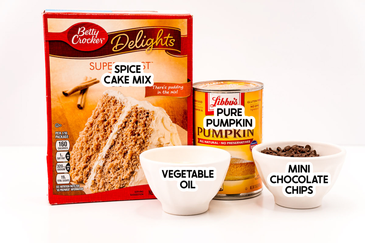 ingredients in pumpkin cake mix cookies with labels