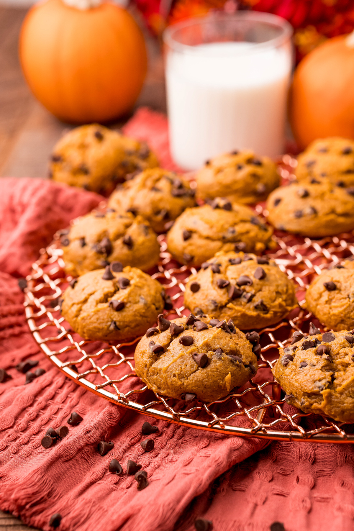 pumpkin cake mix cookies with a glass of milk
