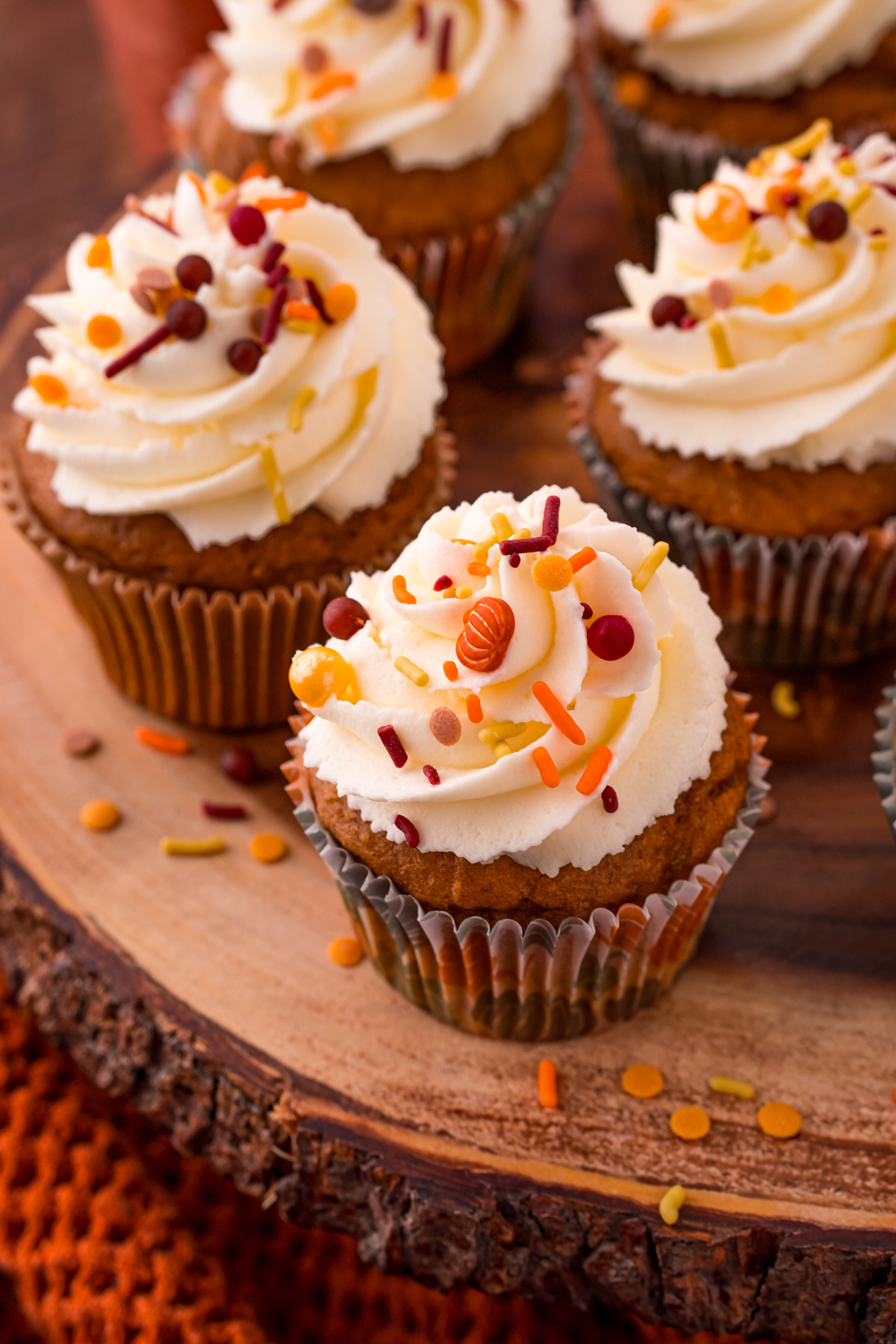 pumpkin cupcakes with fall sprinkles