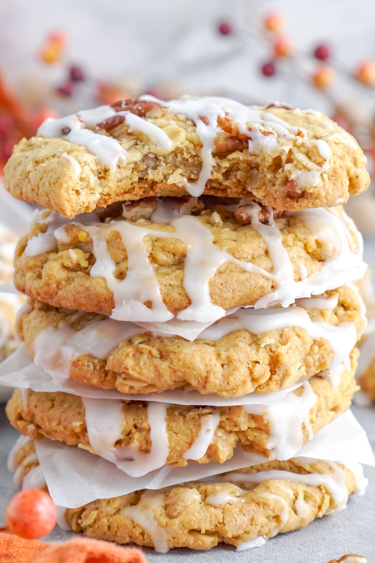 stack of pumpkin oatmeal cookies