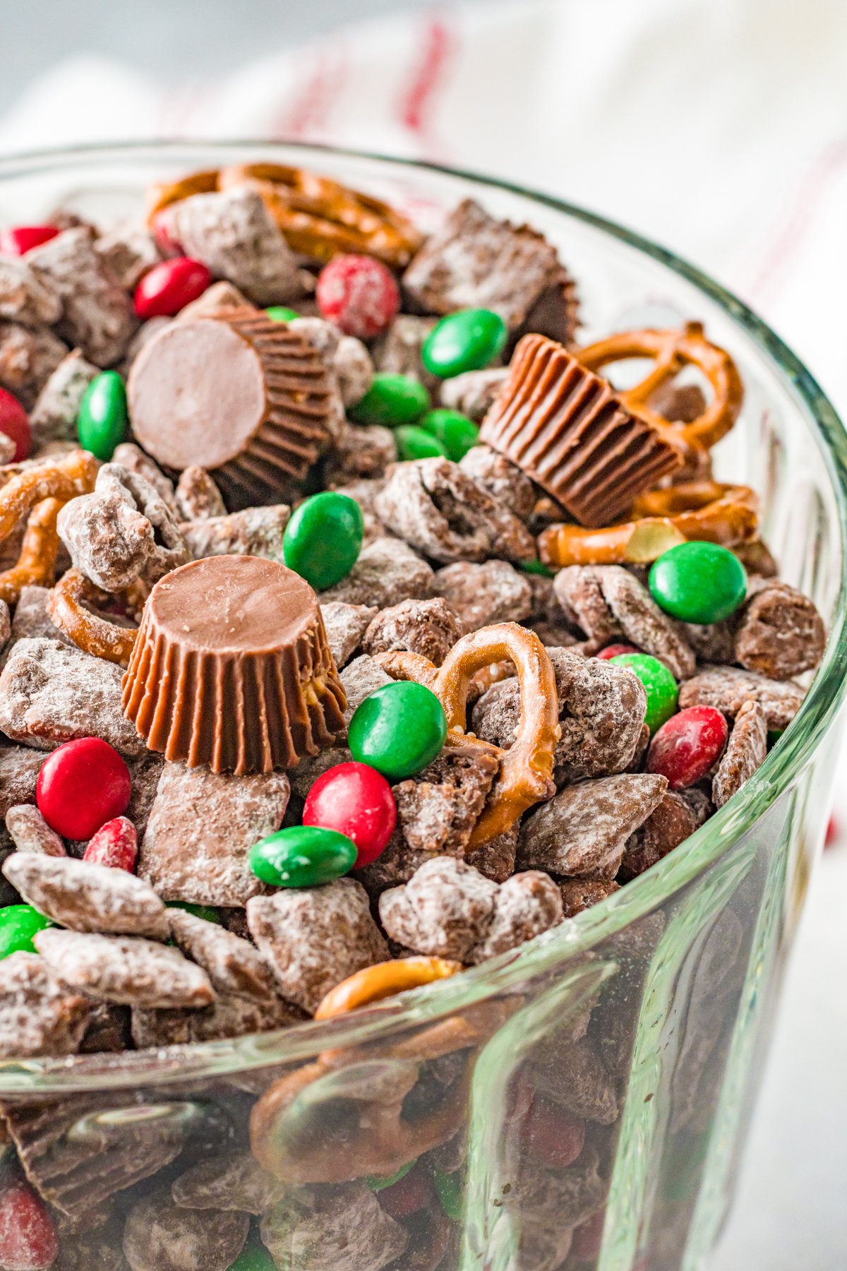 glass bowl with reindeer chow