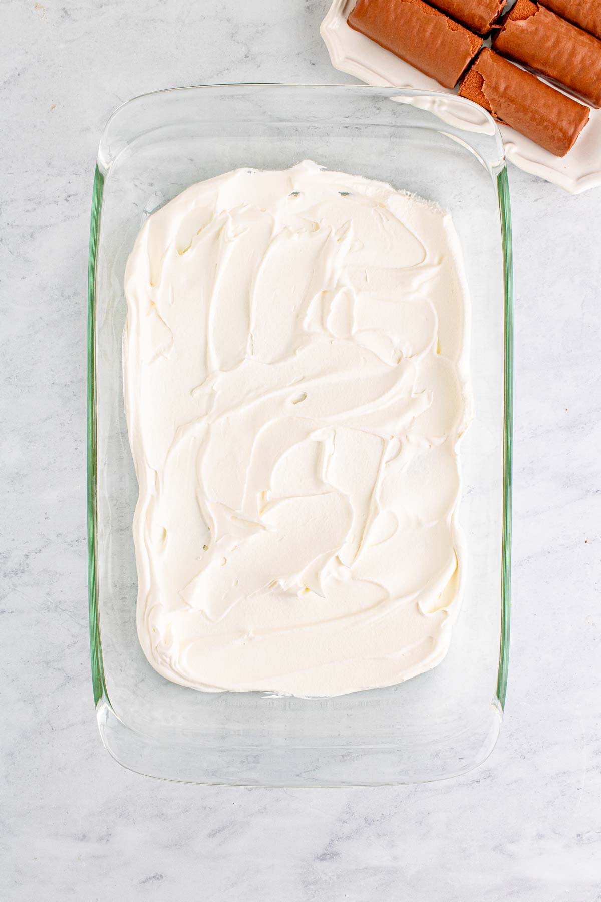 layer of Cool Whip on the bottom of a baking dish