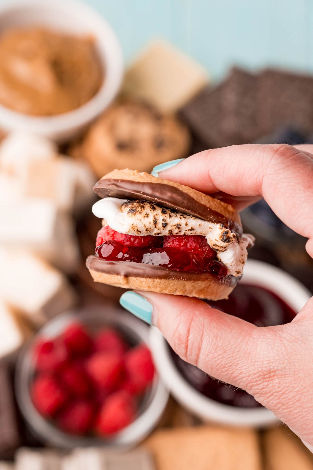 hand holding a delicious s'more