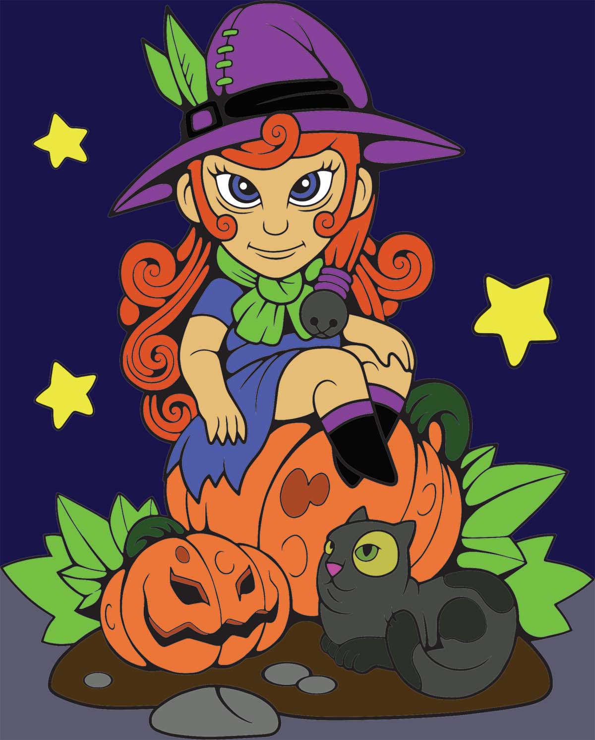 colored in halloween coloring page