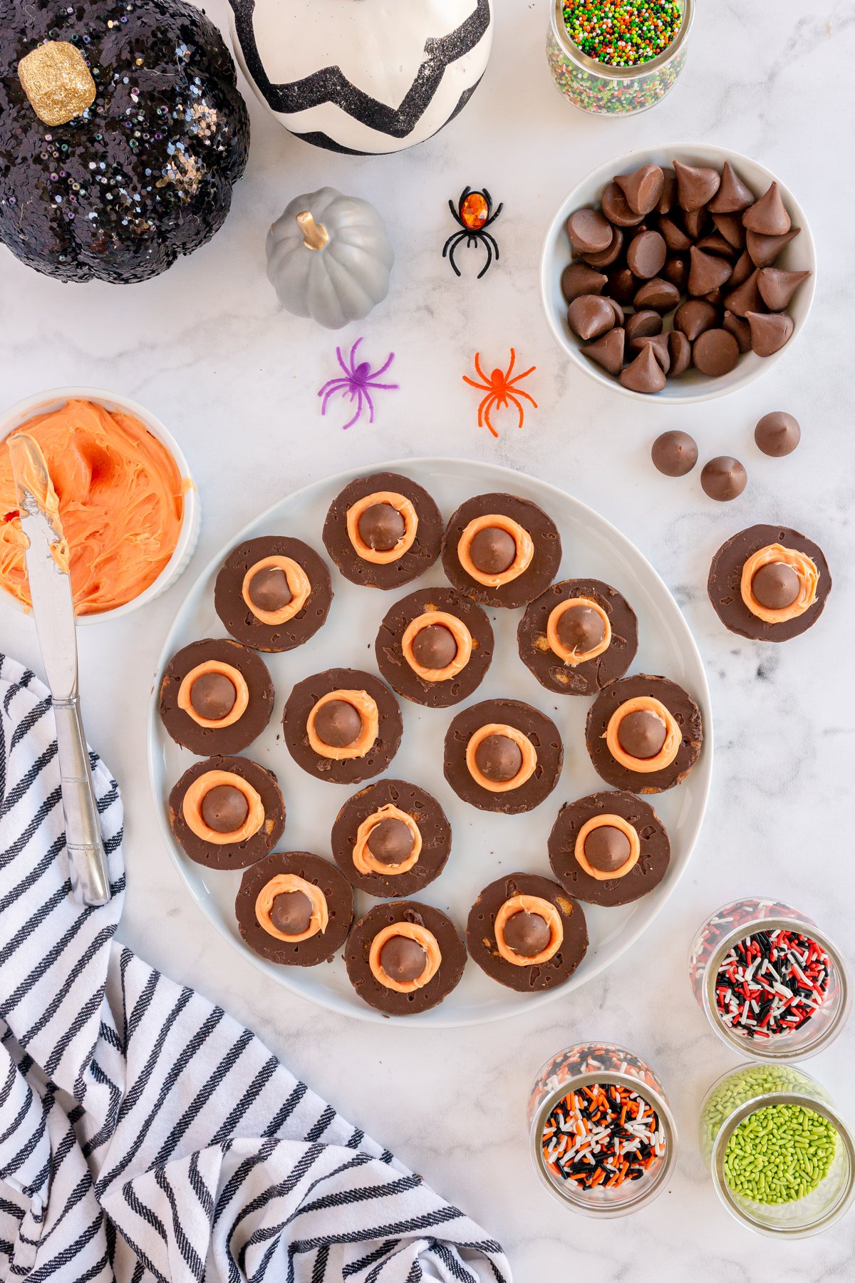 fudge stripes cookies with frosting on top