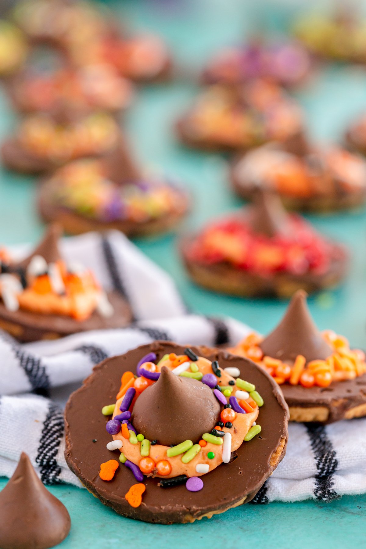 witch hat cookie on a striped towel