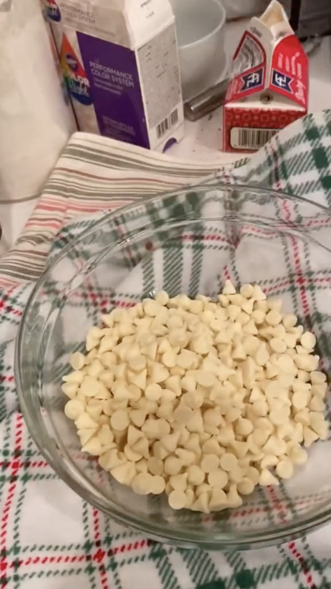 white chocolate chips in a bowl