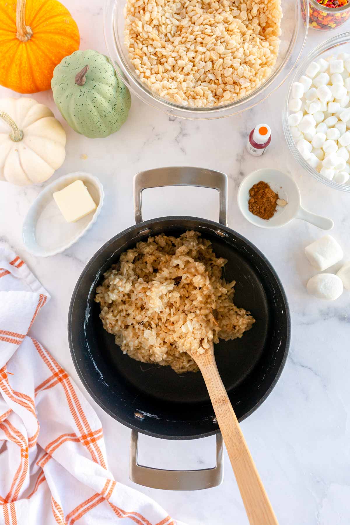 rice krispie treats in a metal pot