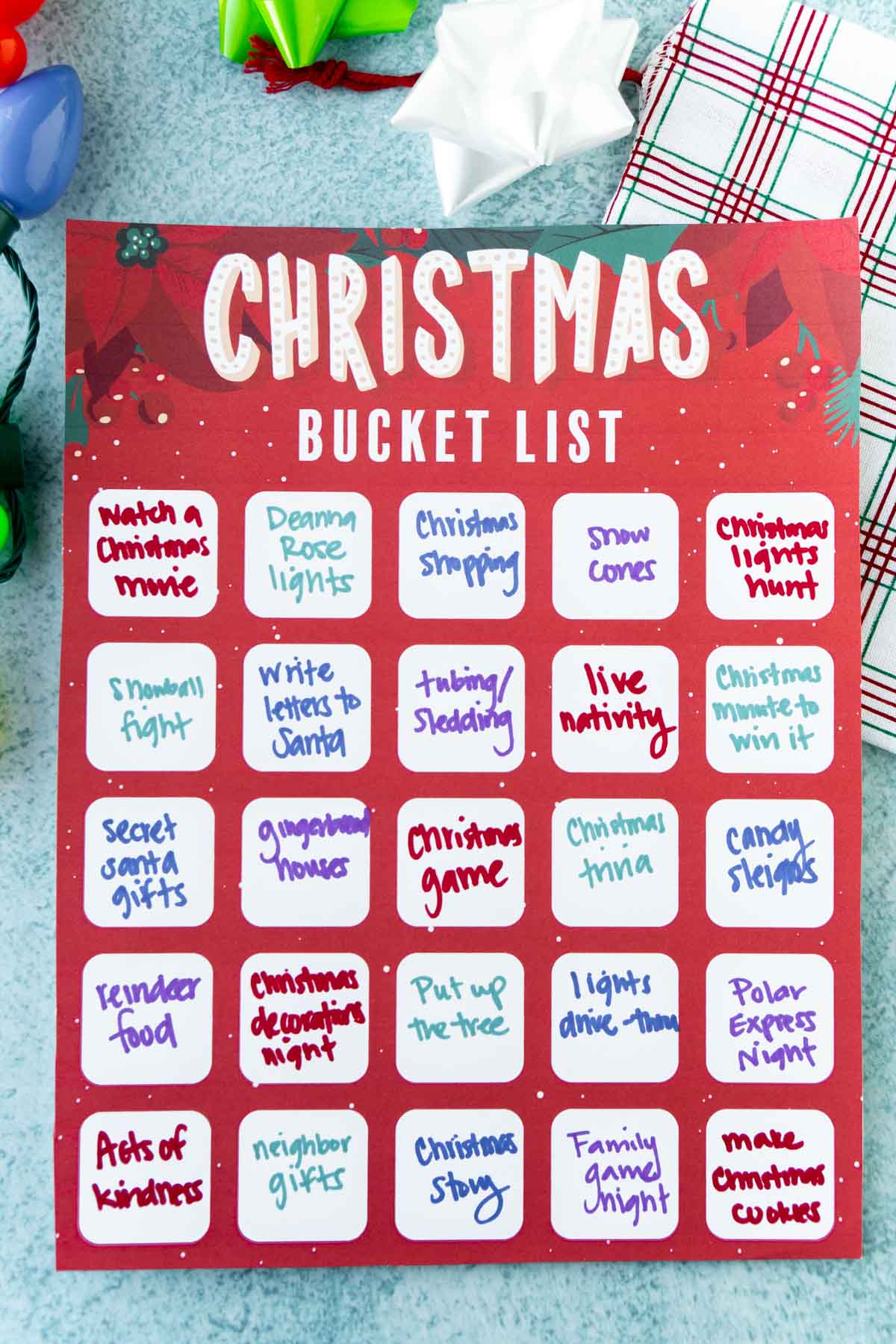 filled in Christmas bucket list