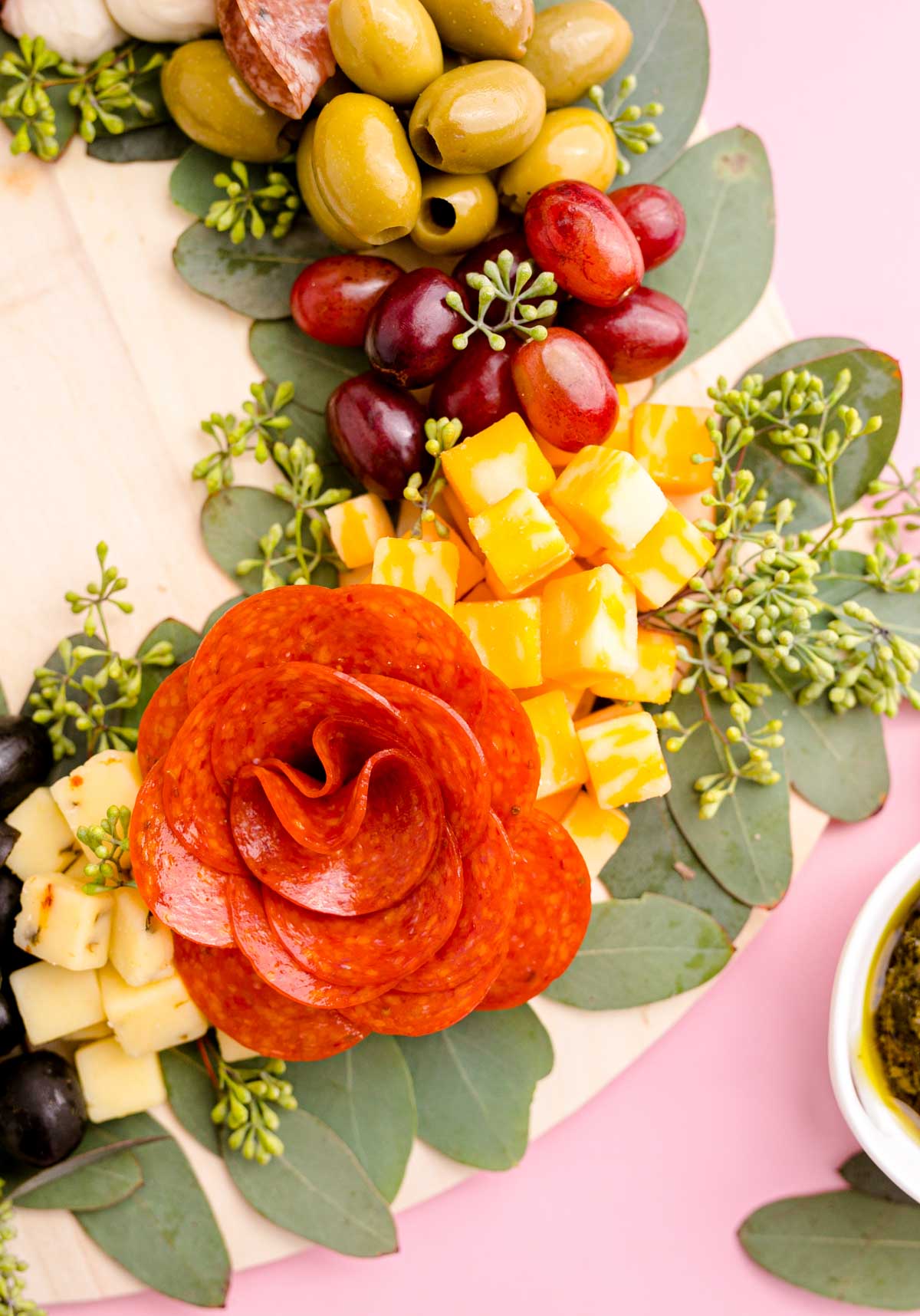 pepperoni rose on a charcuterie board