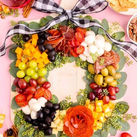 Christmas charcuterie board in the shape of a wreath