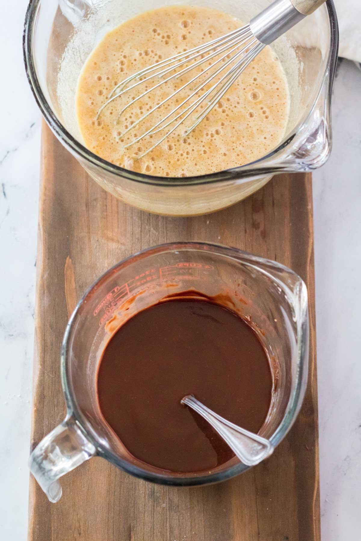 melted chocolate chips in a glass bowl