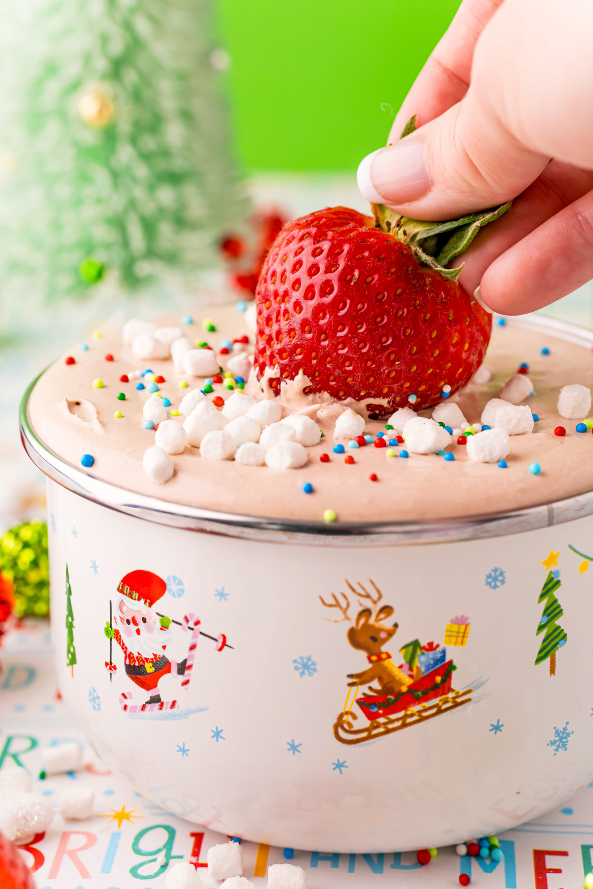 strawberry in a hot chocolate dip