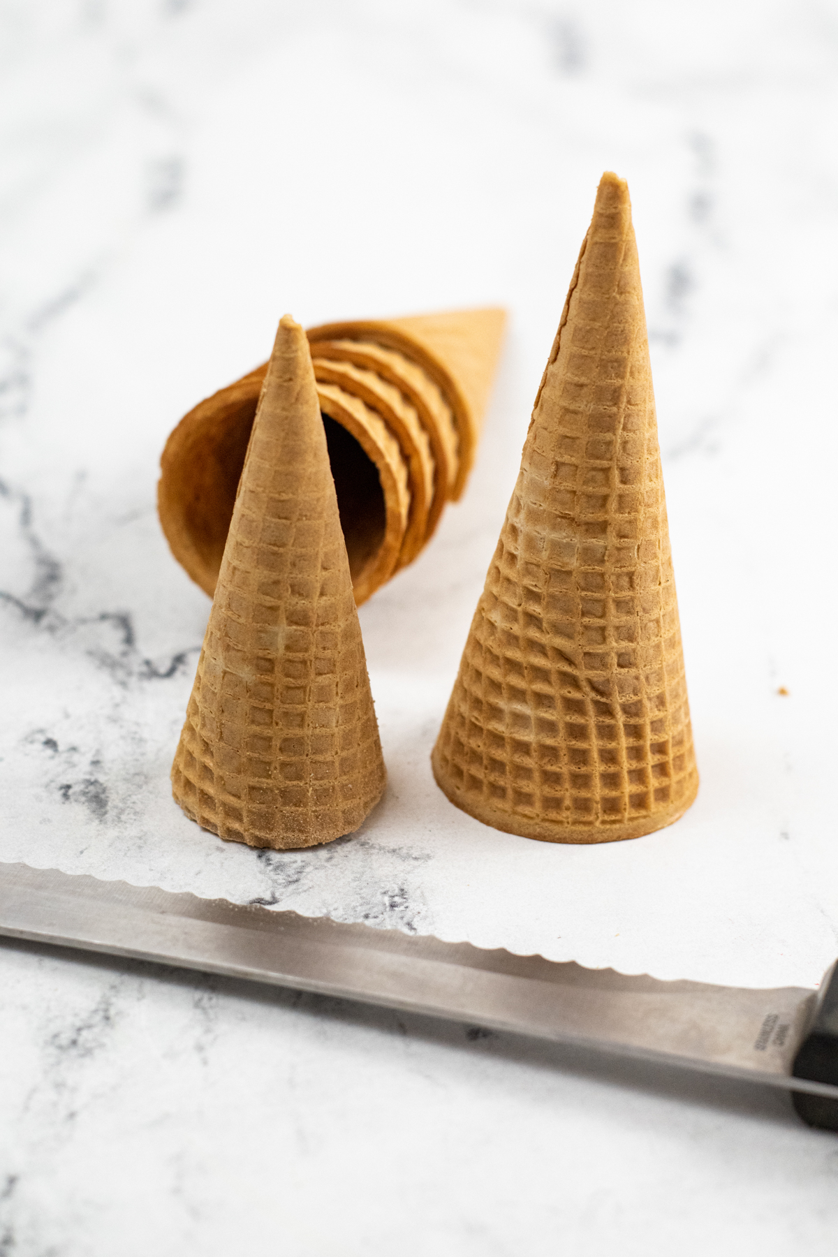 ice cream cones with tips cut off