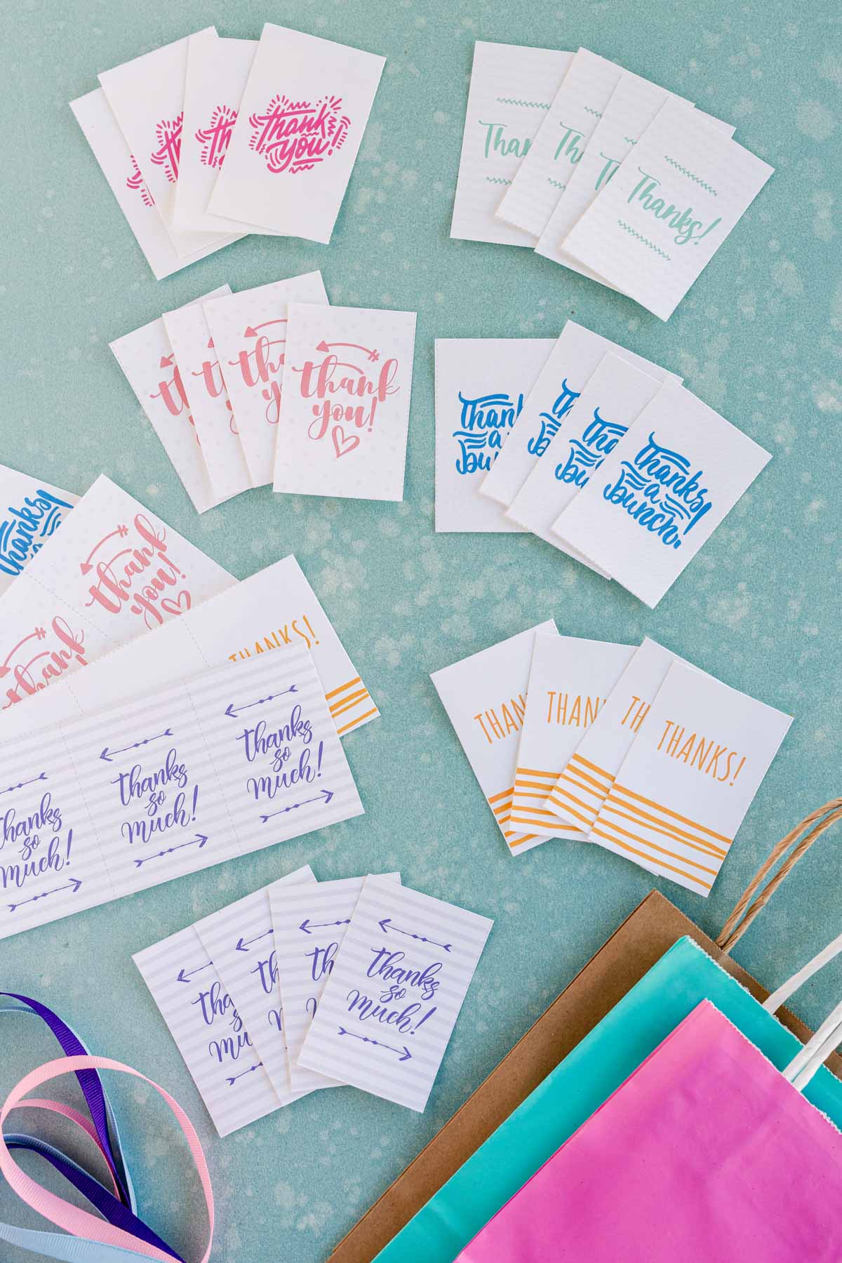 white printable thank you tags in piles