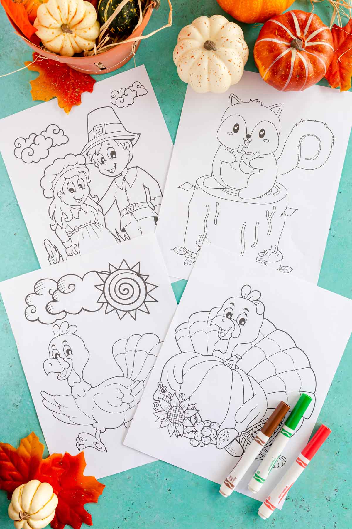 uncolored Thanksgiving coloring pages stacked