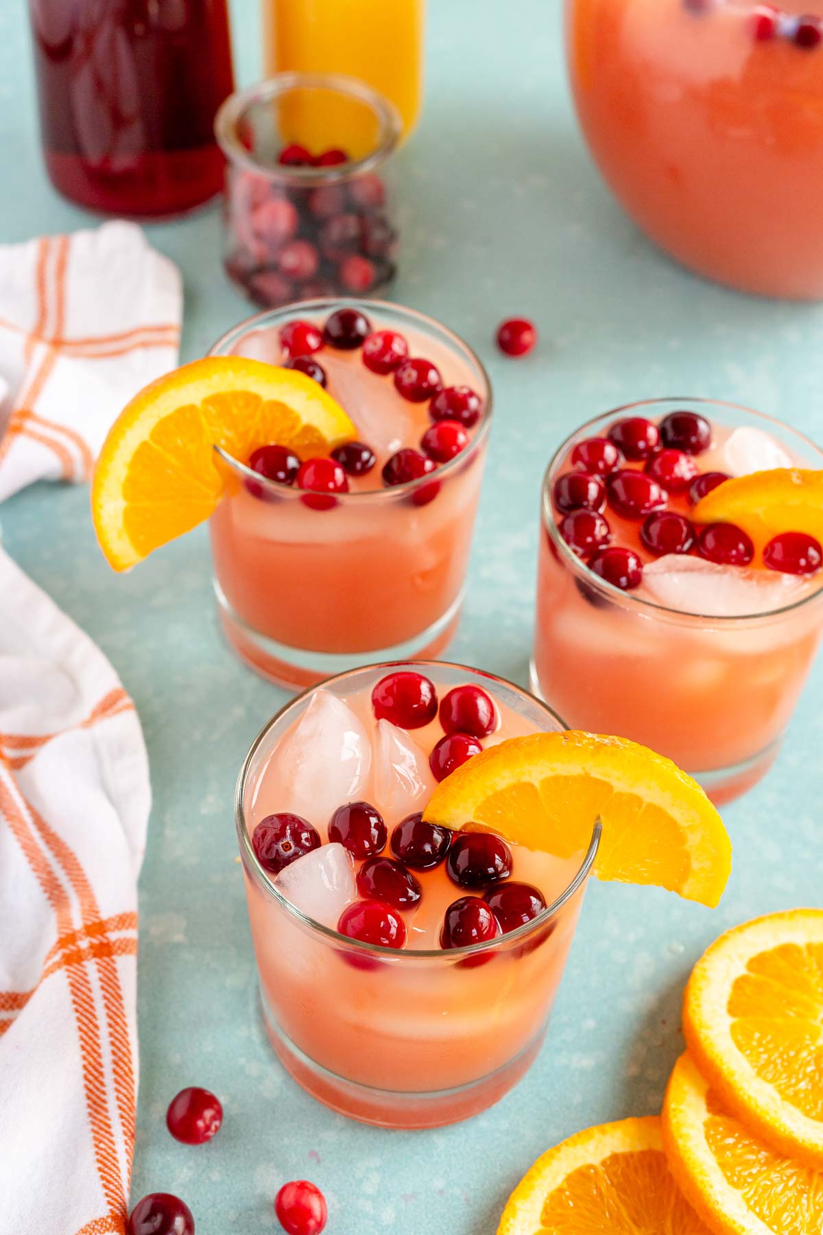 top down view of three glasses of Thanksgiving punch