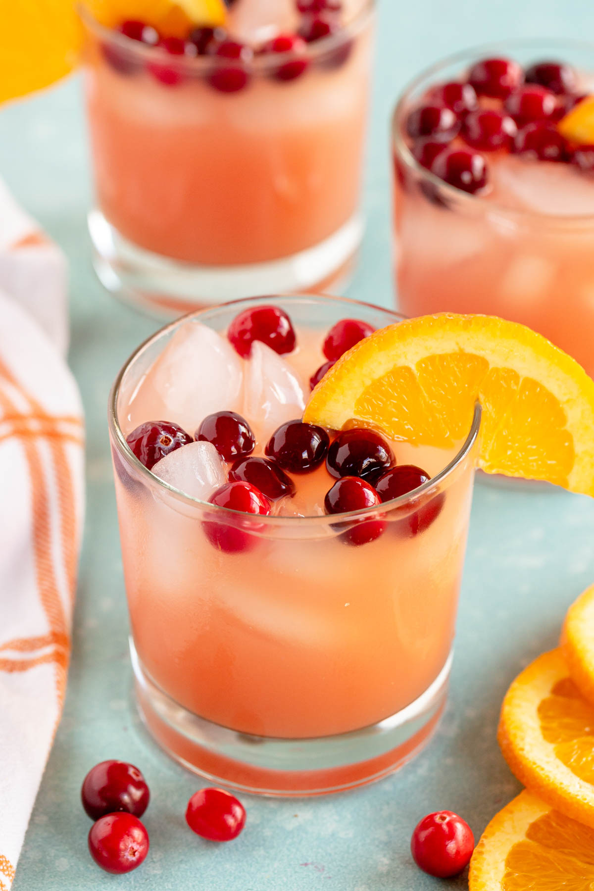 Glass of Thanksgiving punch with an orange slice