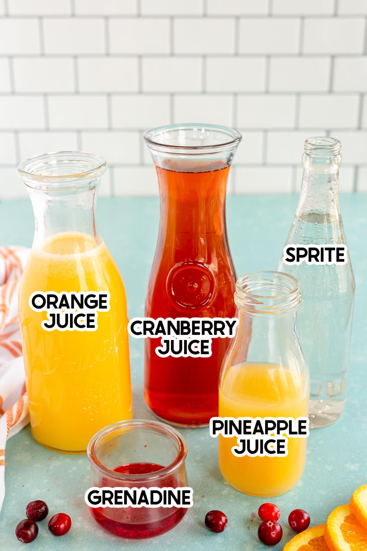 ingredients to make Thanksgiving punch with labels