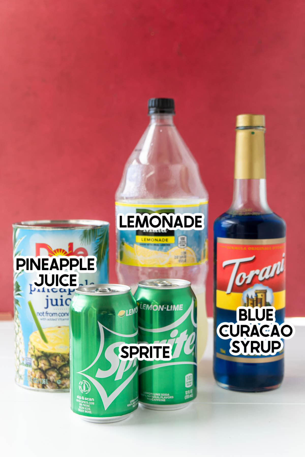 ingredients for Grinch punch with labels
