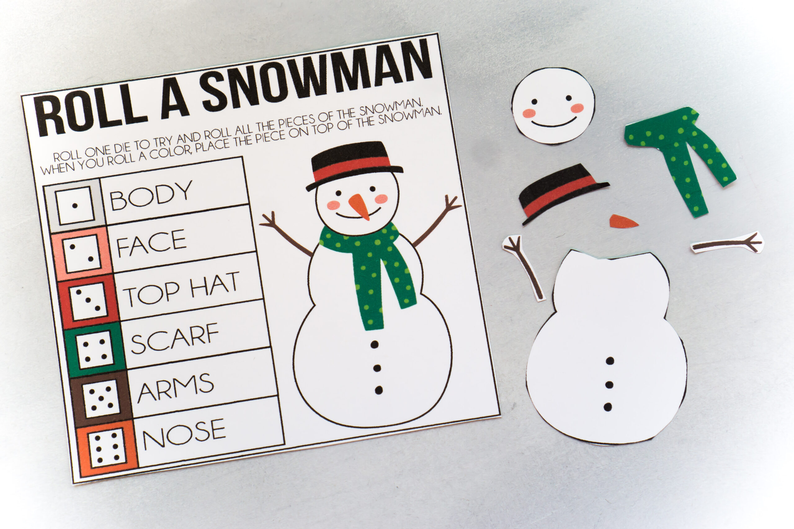 roll a snowman game and pieces