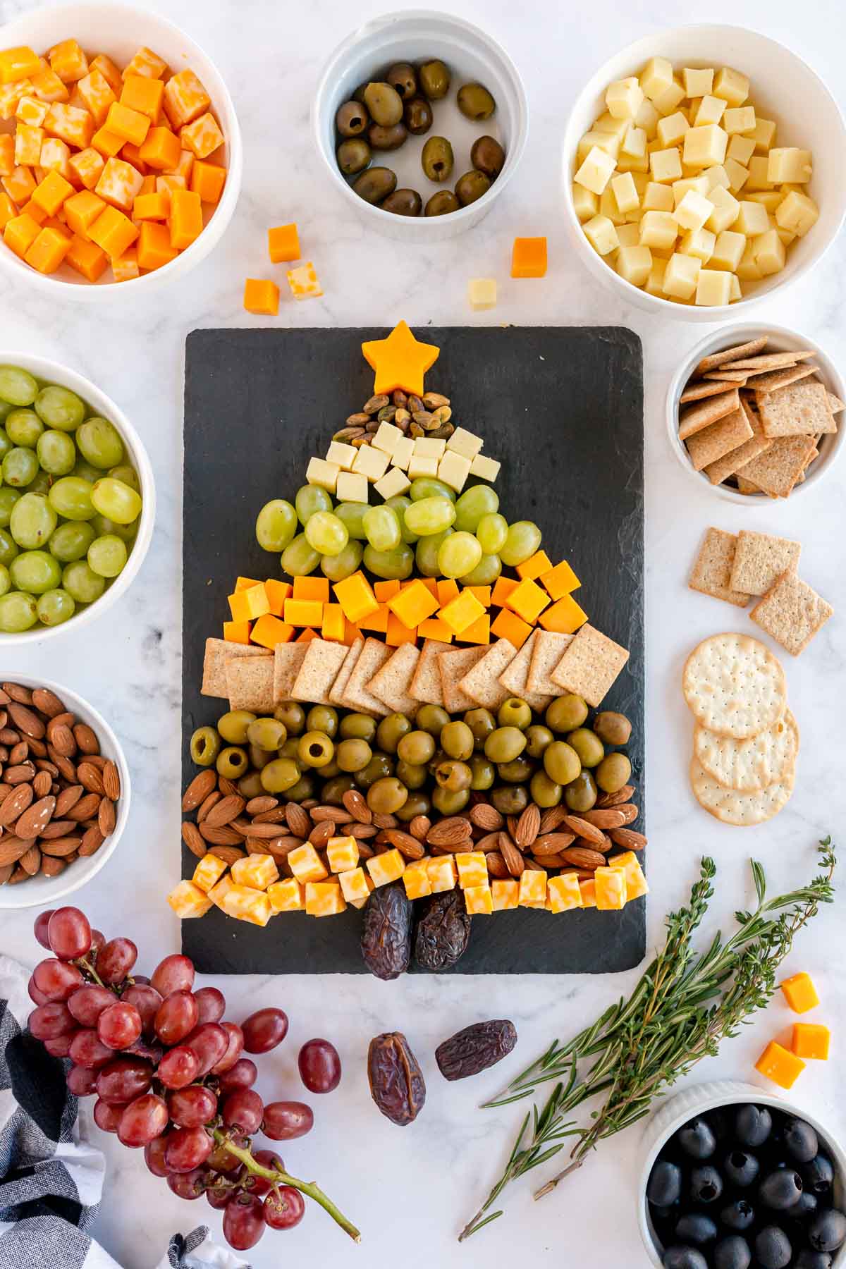 Christmas tree cheese board with a stem
