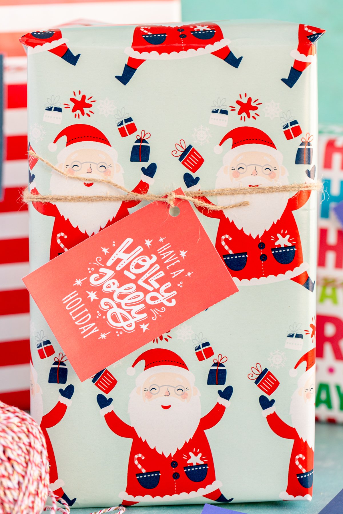 gift wrapped with Santa wrapping paper