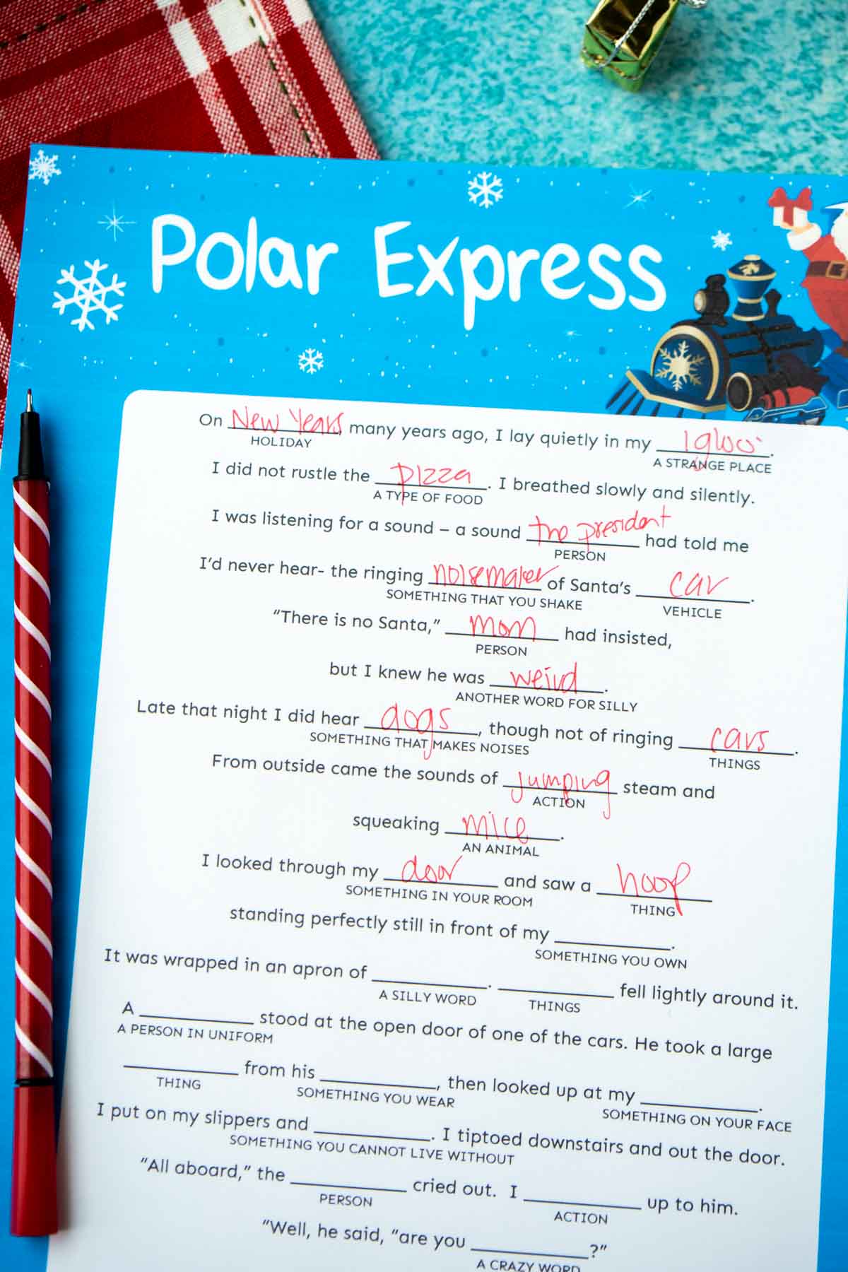 Polar express christmas mad libs