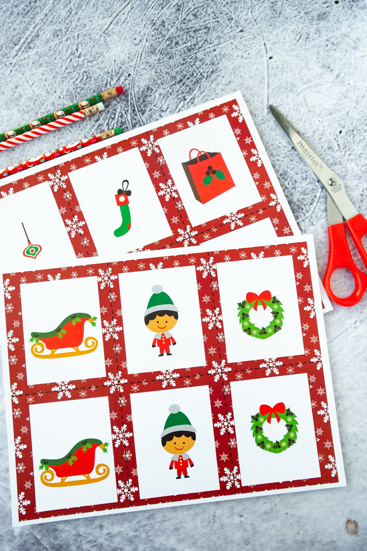 Christmas matching game cards printed out