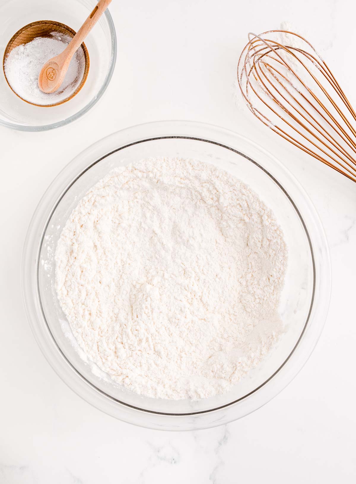 flour and salt in a glass bowl