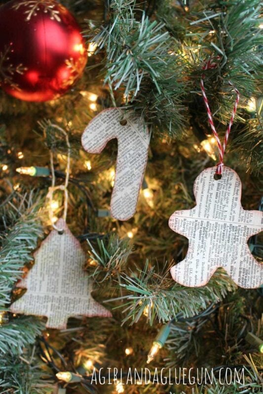 paper ornaments hanging in a tree