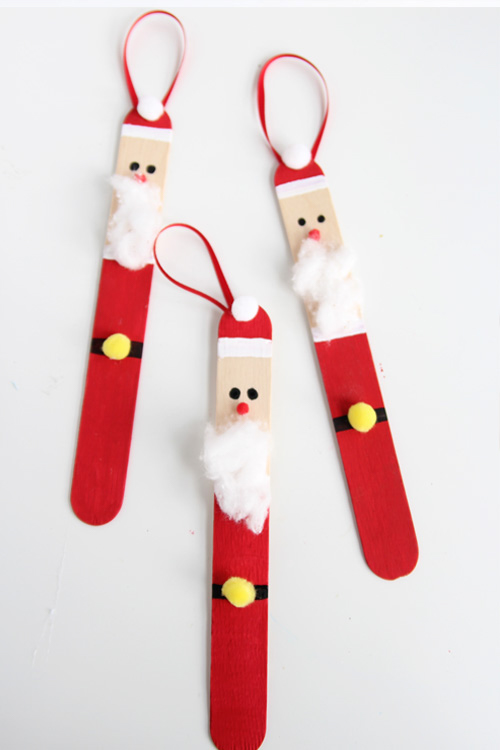 santa ornaments made out of popsicle sticks