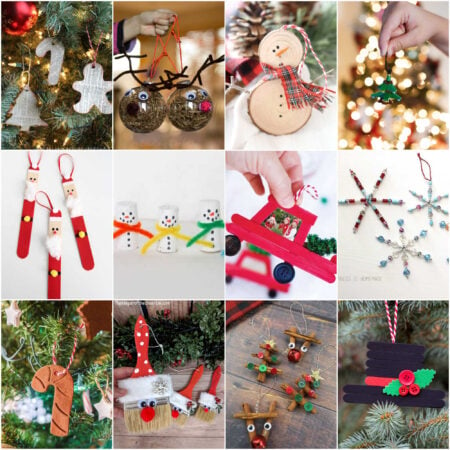 collage of DIY ornaments for kids