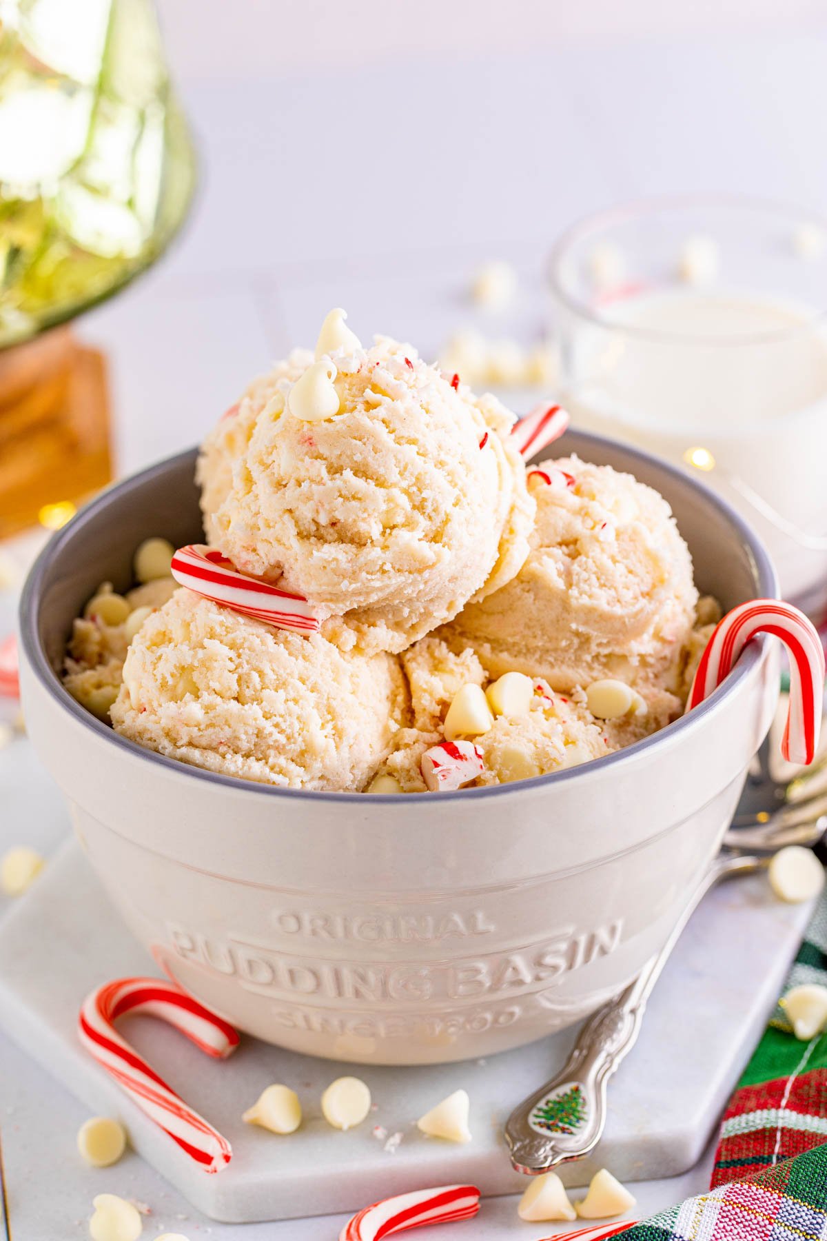 edible peppermint cookie dough in a bowl