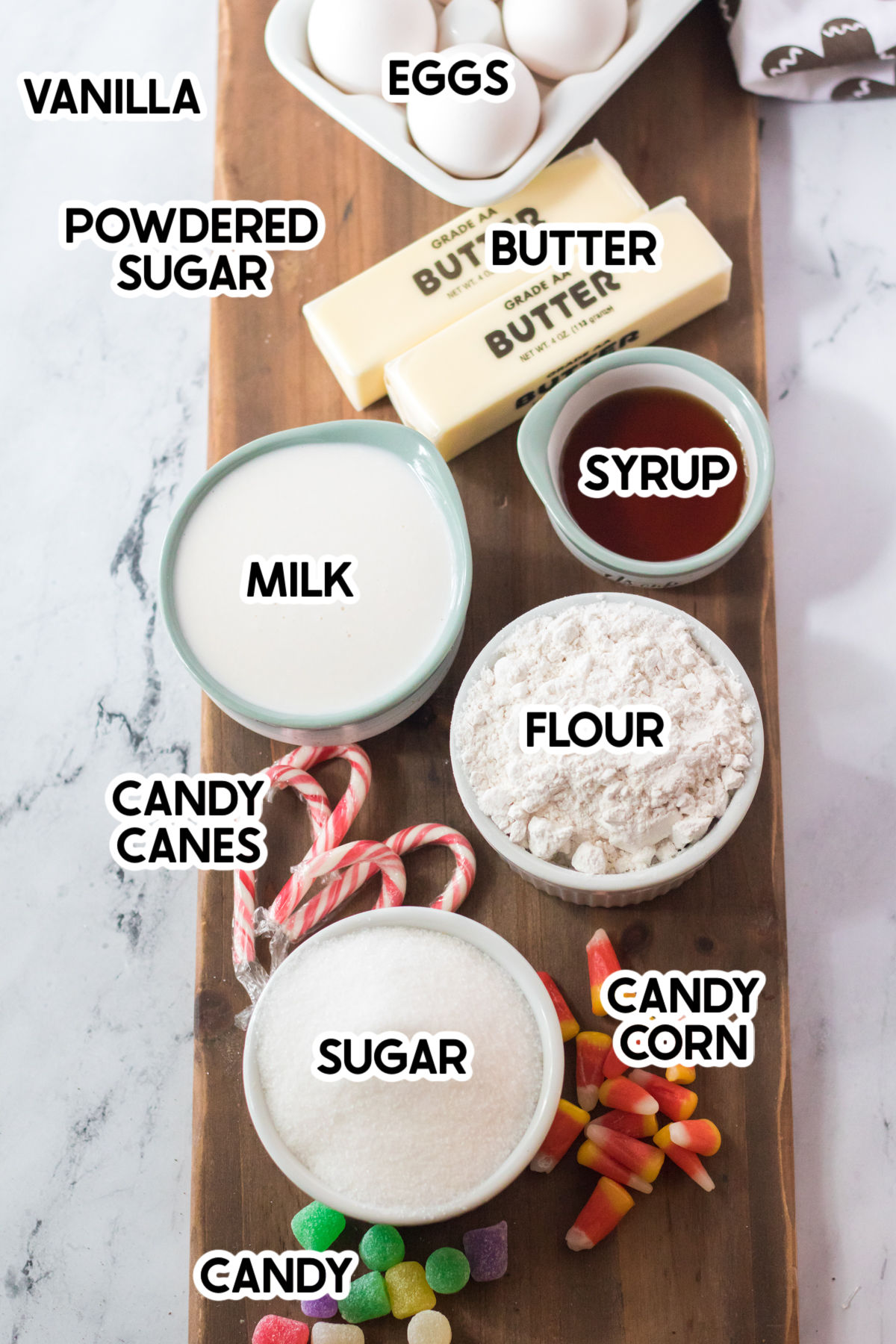 ingredients for Elf cupcakes with labels