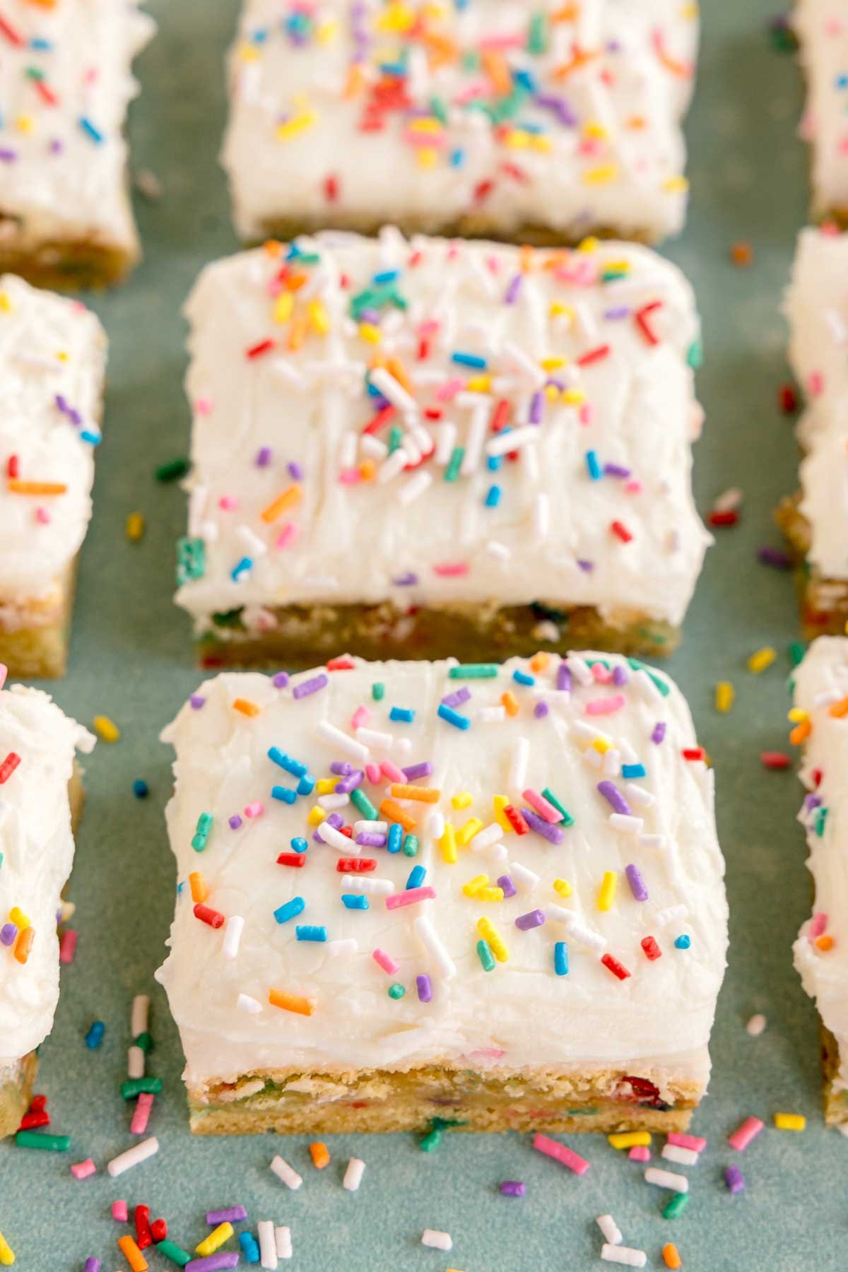 sugar cookie bars with rainbow sprinkles