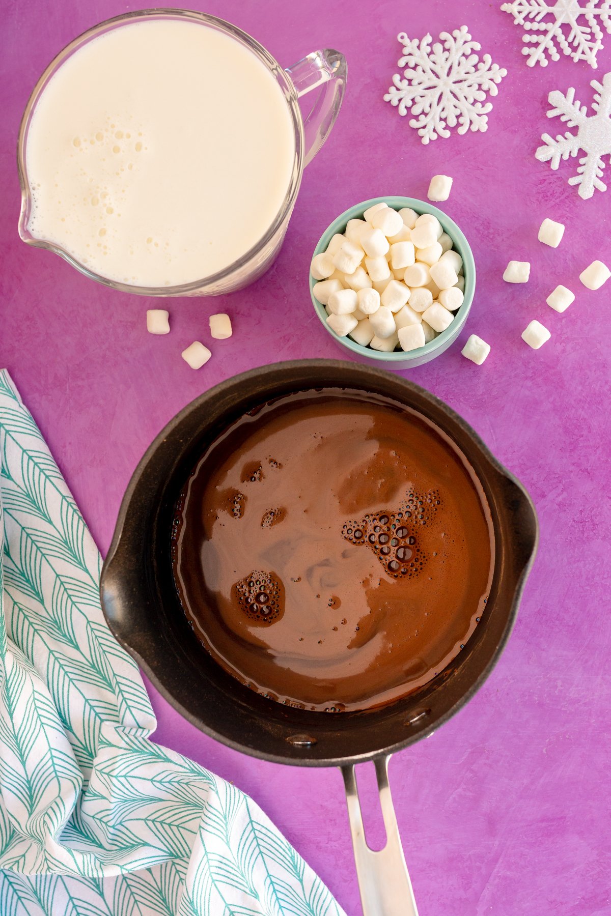 Pan with melted chocolate and water