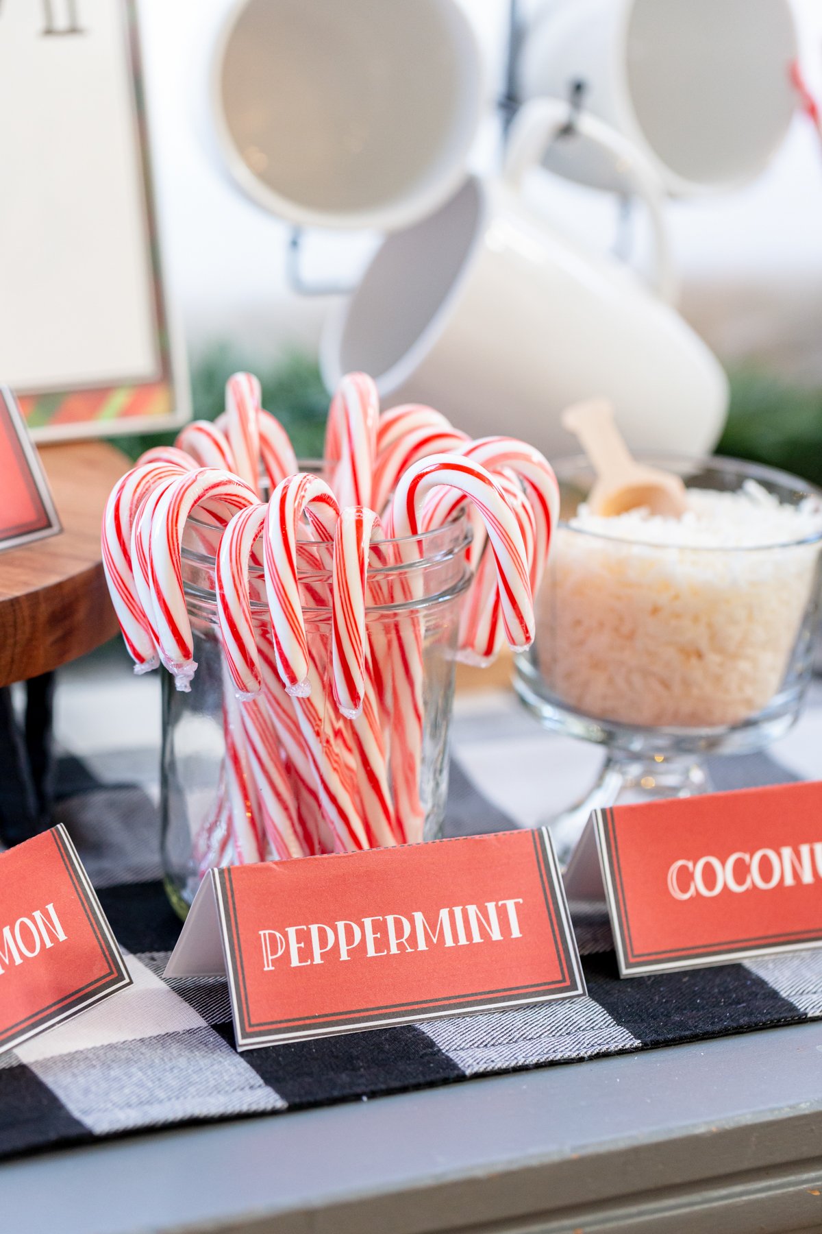 glass bowl with candy canes