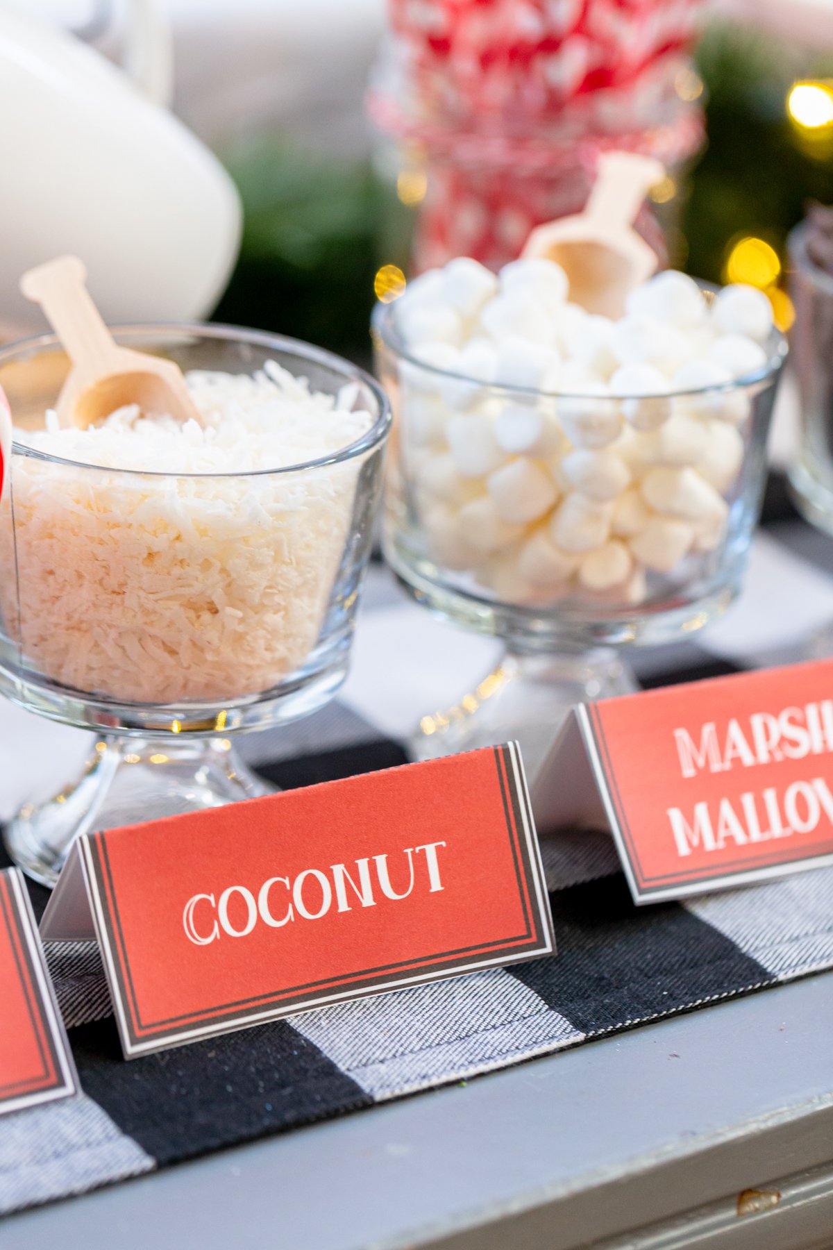 glass bowl of coconut with a cup