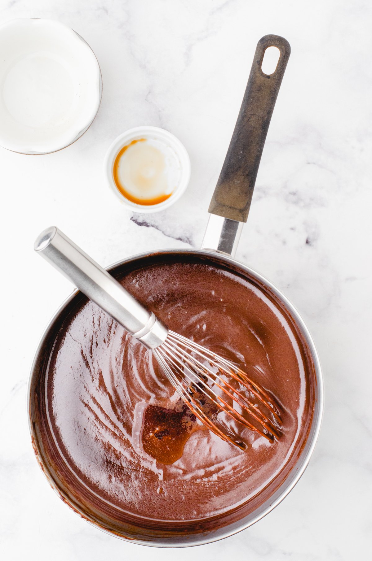 homemade hot fudge in a pan