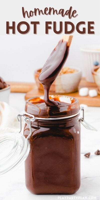 Homemade hot fudge in a jar