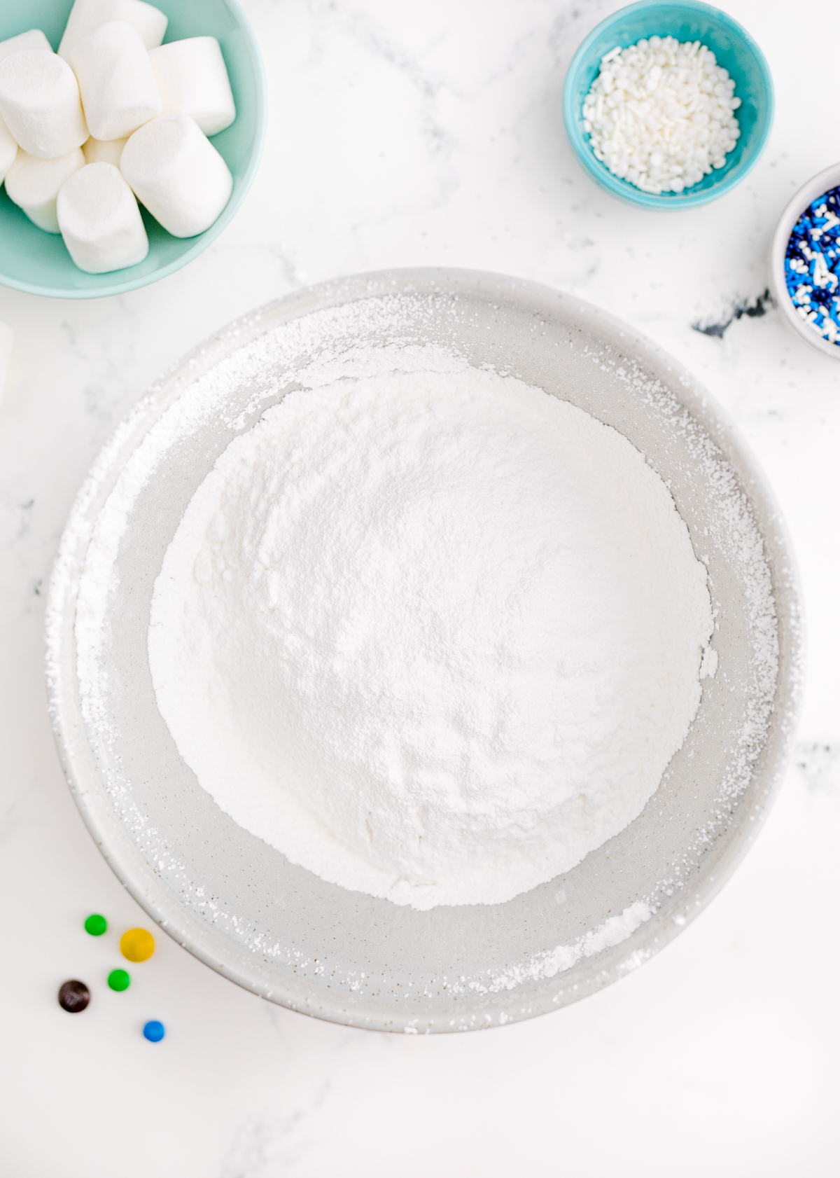 meringue powder in a glass bowl