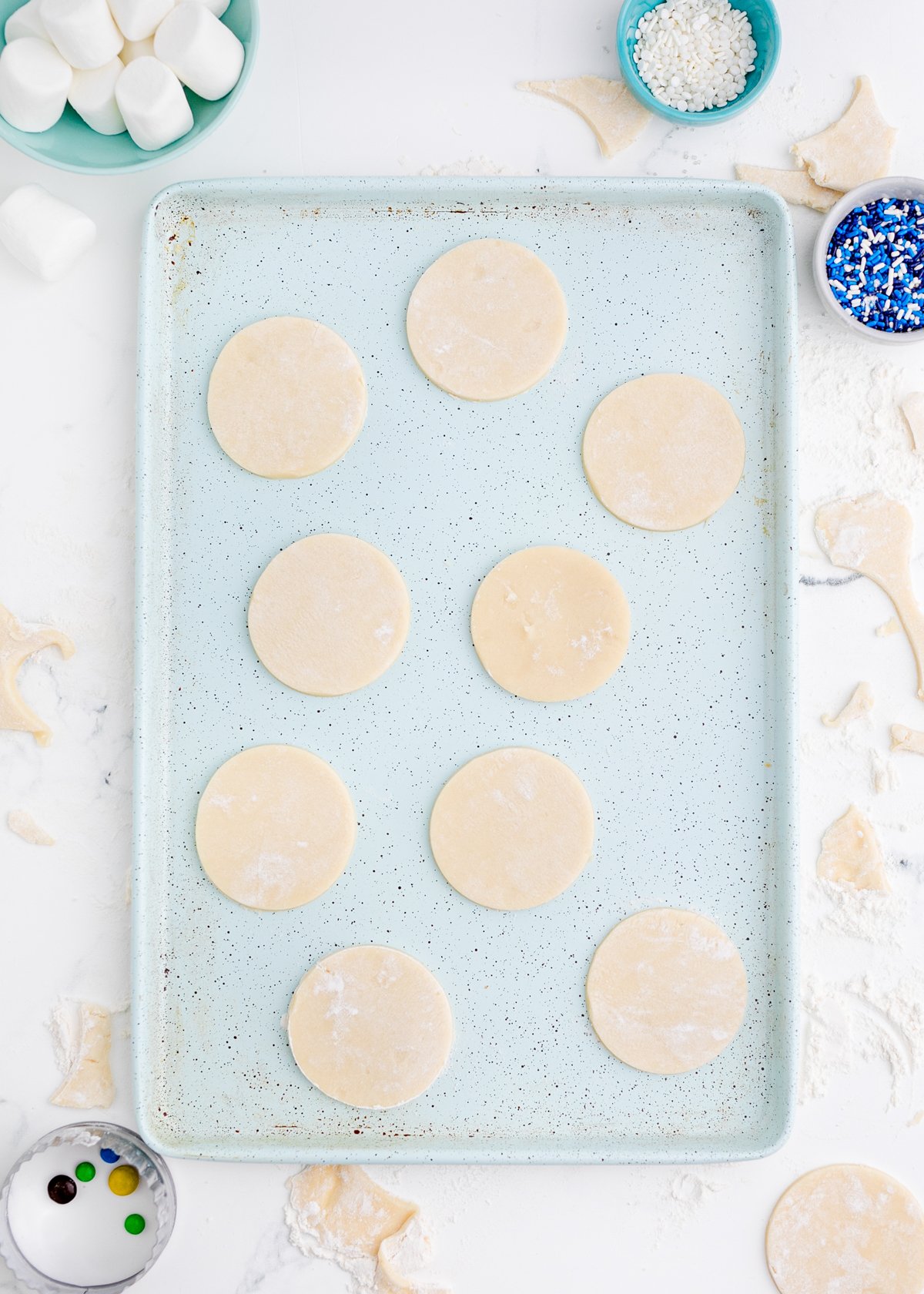 sugar cookies on a baking sheet