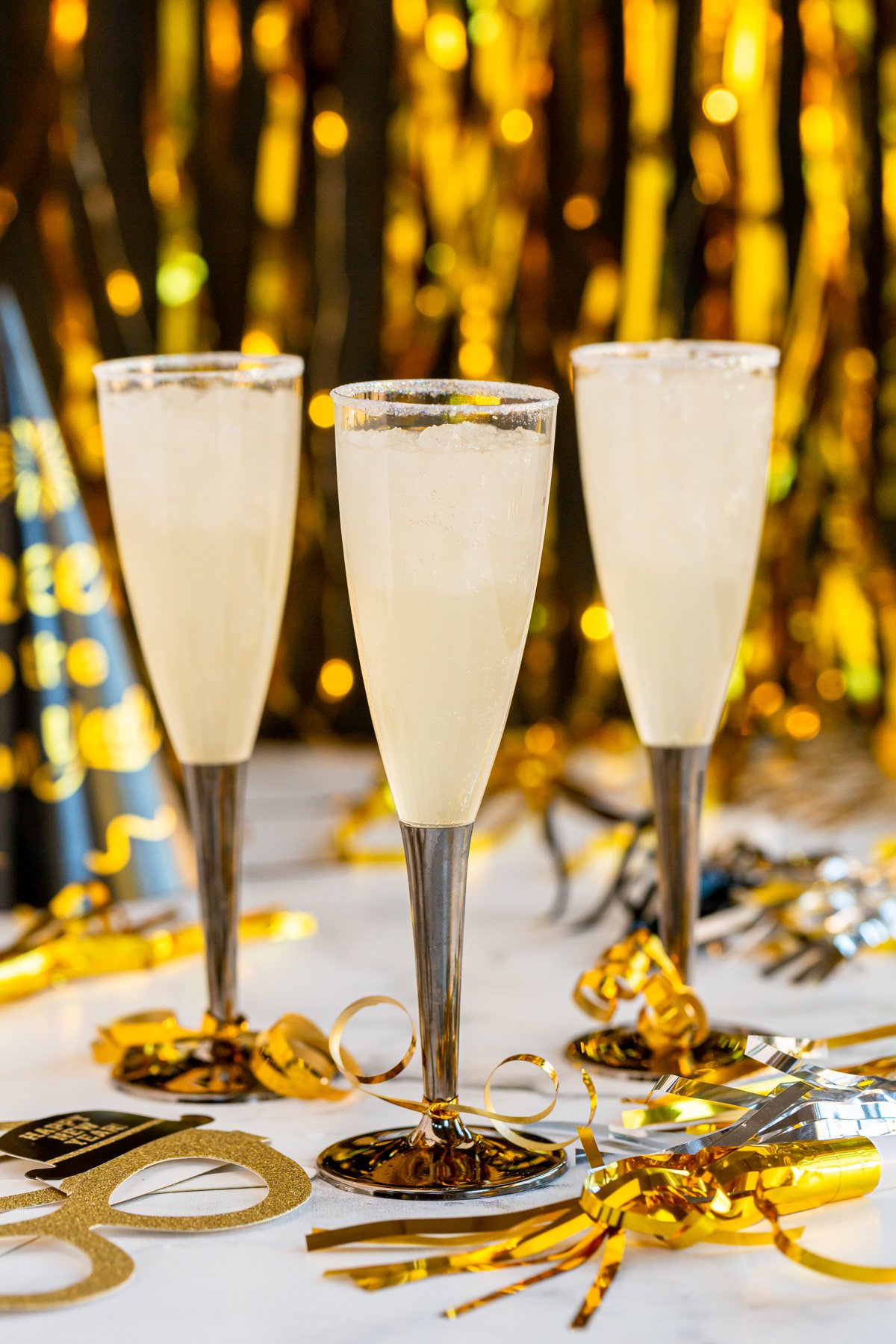 Champagne glasses with New Year's Eve punch