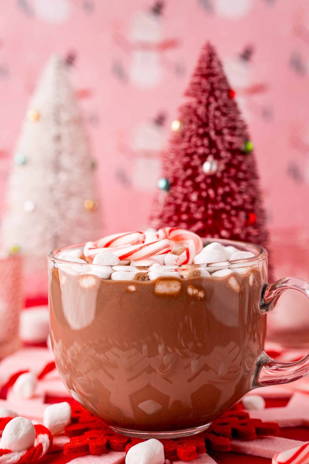 glass mug with peppermint hot chocolate 