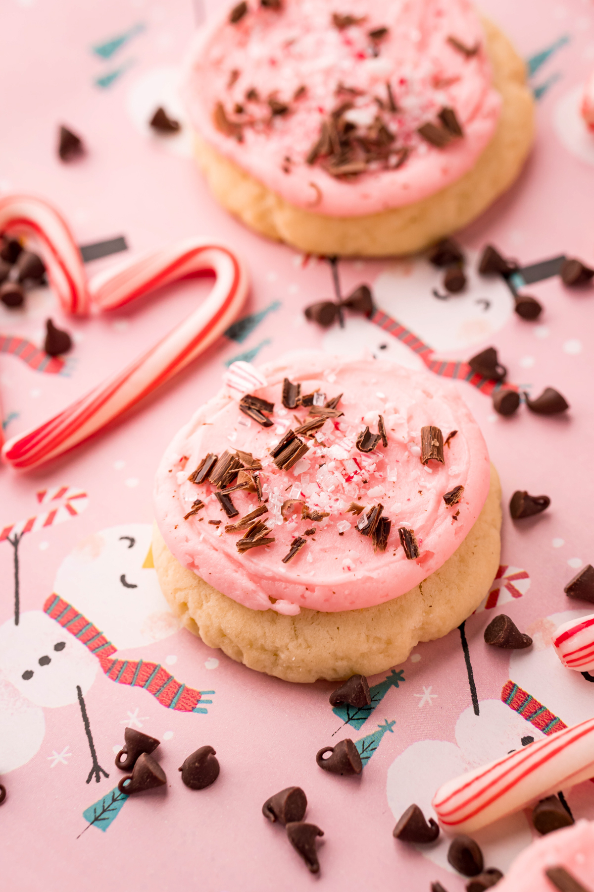 peppermint sugar cookie with pink frosting