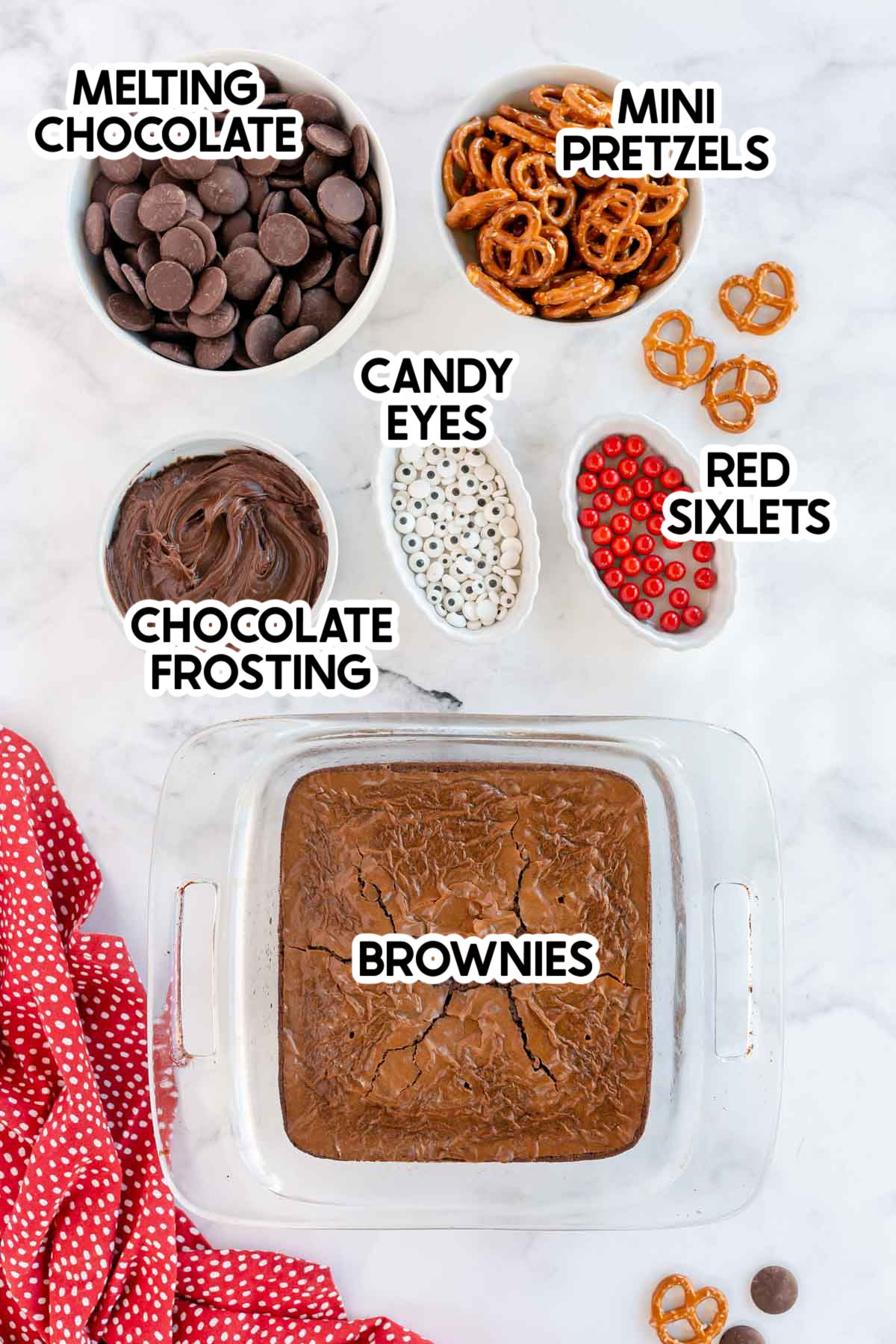 ingredients to make chocolate reindeer balls with labels