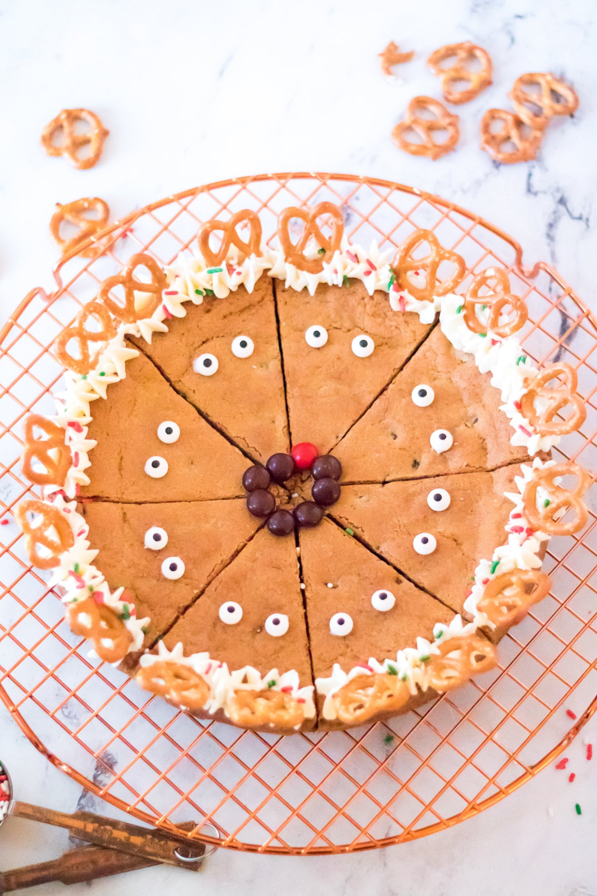 reindeer cake on top of a wire cooling rack